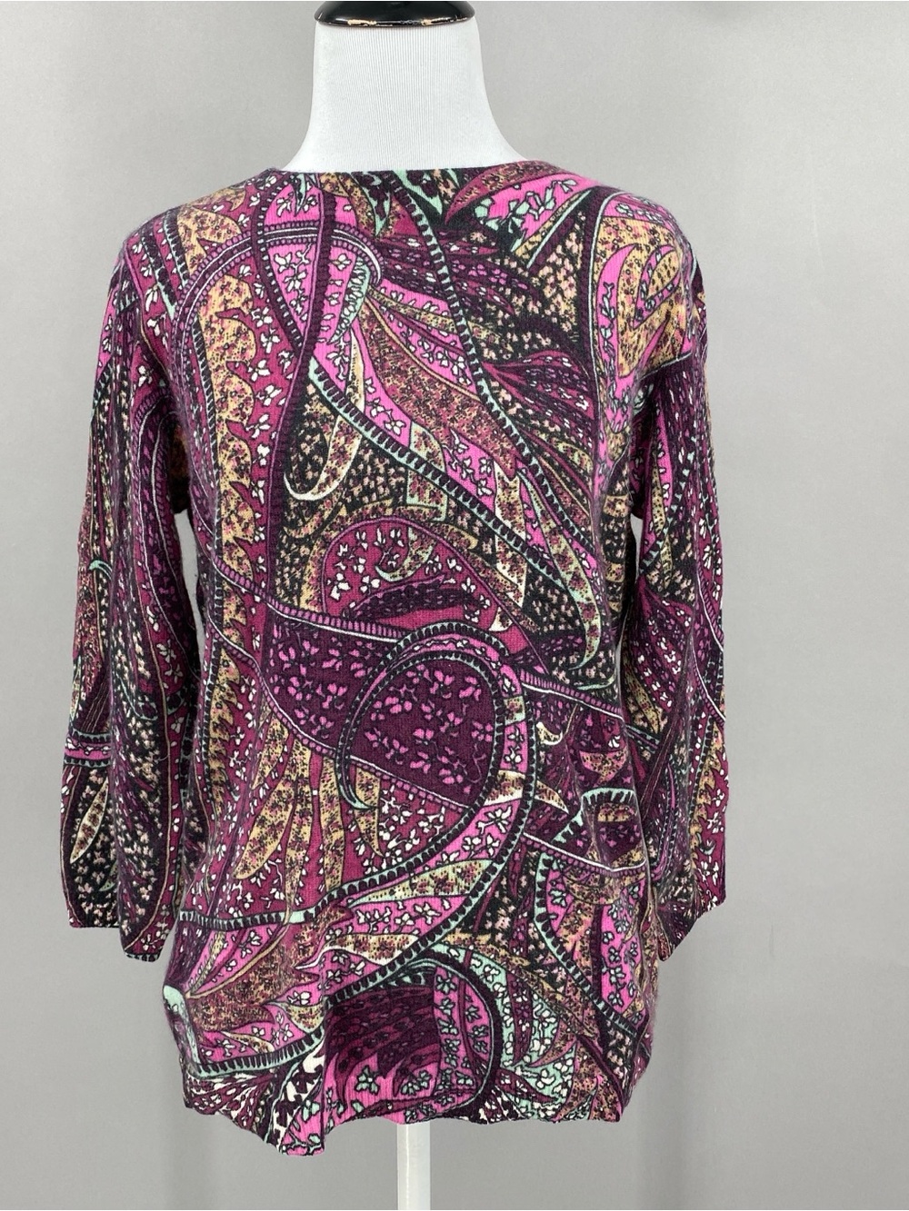 Talbots Petites Sweater Womens MP Purple‎ 100% Cashmere Paisley Audrey Floral